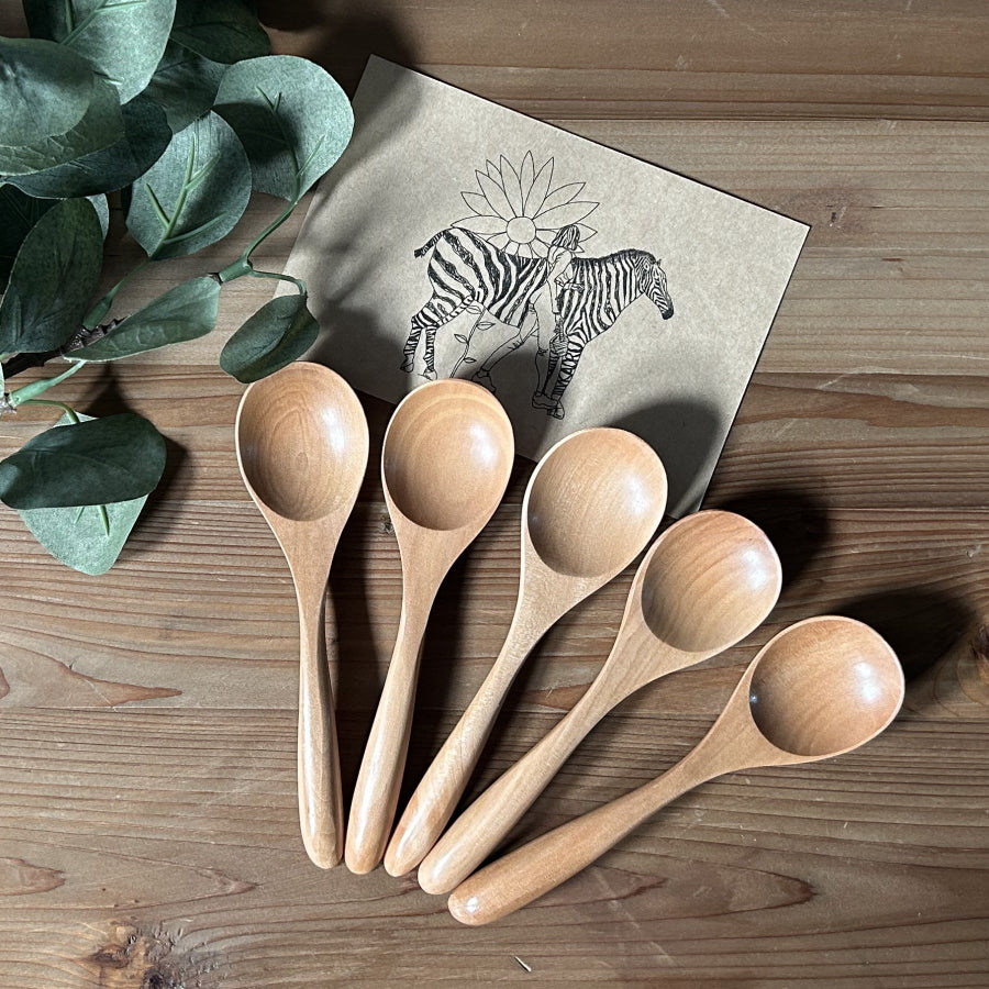 スプーン 5本セット 15.5cm デザートスプーン スープスプーン マルチスプーン コーヒースプーン 天然木 無垢 木製 カトラリー 食器 北欧風 かわいい おしゃれ