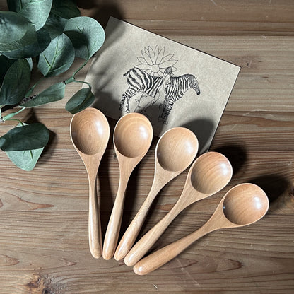 スプーン 5本セット 15.5cm デザートスプーン スープスプーン マルチスプーン コーヒースプーン 天然木 無垢 木製 カトラリー 食器 北欧風 かわいい おしゃれ