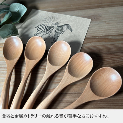 スプーン 5本セット 15.5cm デザートスプーン スープスプーン マルチスプーン コーヒースプーン 天然木 無垢 木製 カトラリー 食器 北欧風 かわいい おしゃれ