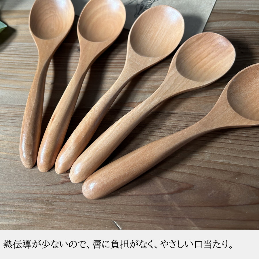 スプーン 5本セット 15.5cm デザートスプーン スープスプーン マルチスプーン コーヒースプーン 天然木 無垢 木製 カトラリー 食器 北欧風 かわいい おしゃれ