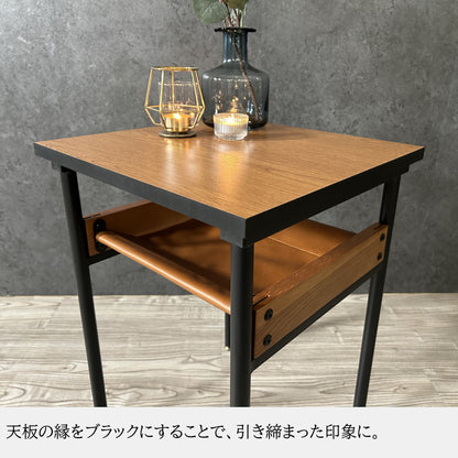 サイドテーブル 【数量限定】 テーブル メラミン天板 レッドオーク アイアン おしゃれ 棚付き アジャスター付き 幅40cm 省スペース コンパクト 40×40 傷に強い