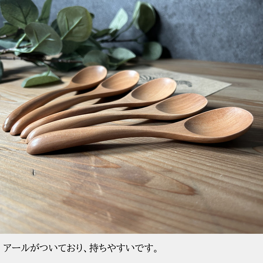 スプーン 5本セット 15.5cm デザートスプーン スープスプーン マルチスプーン コーヒースプーン 天然木 無垢 木製 カトラリー 食器 北欧風 かわいい おしゃれ