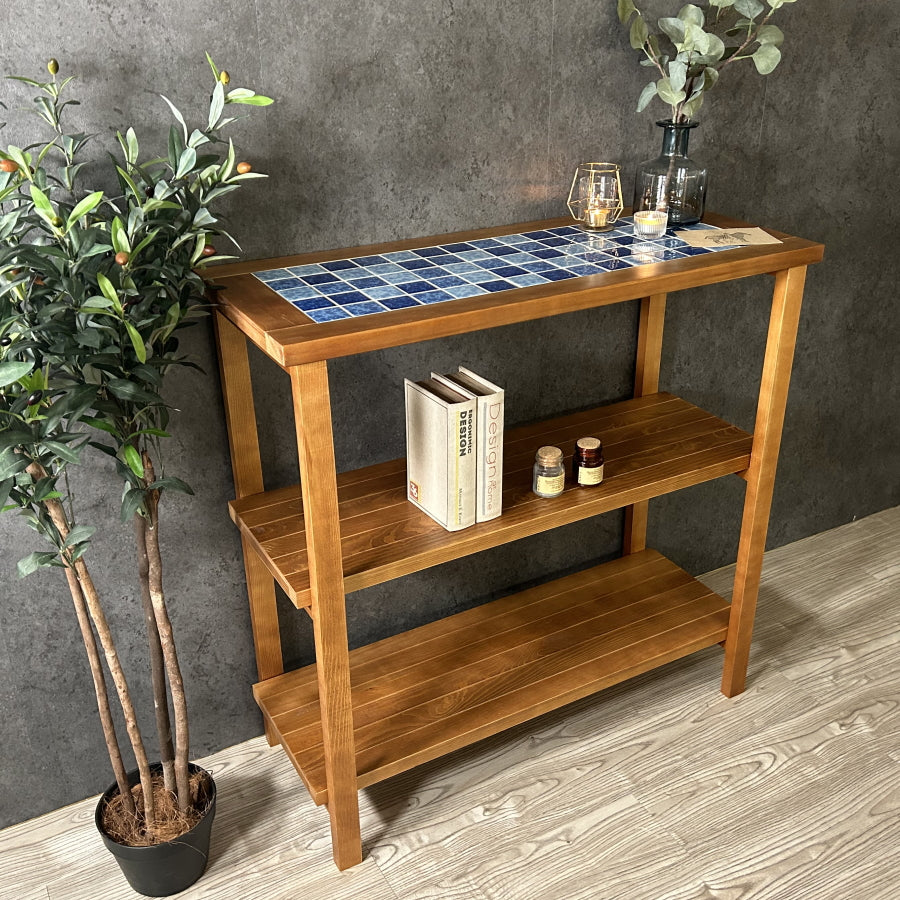 ラック 【数量限定特価】 シェルフ 棚 飾り棚 オープンラック オープンシェルフ セラミックタイル 無垢 おしゃれ 西海岸 ビンテージ レトロ ヴィンテージ 木製 ウッド 本棚 3段 90cm幅 送料無料(北海道・東北・沖縄・離島は除く)